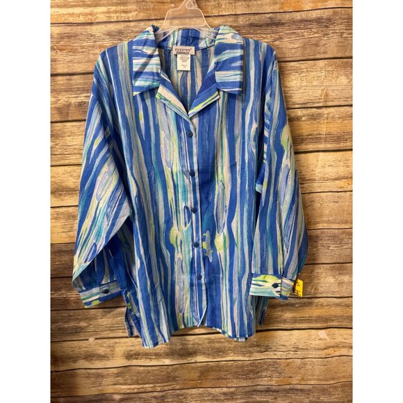 Fashion Formulas Blue Green Striped 2-Piece Blouse & Sleeveless Top Set Size 2X - Picture 2 of 8